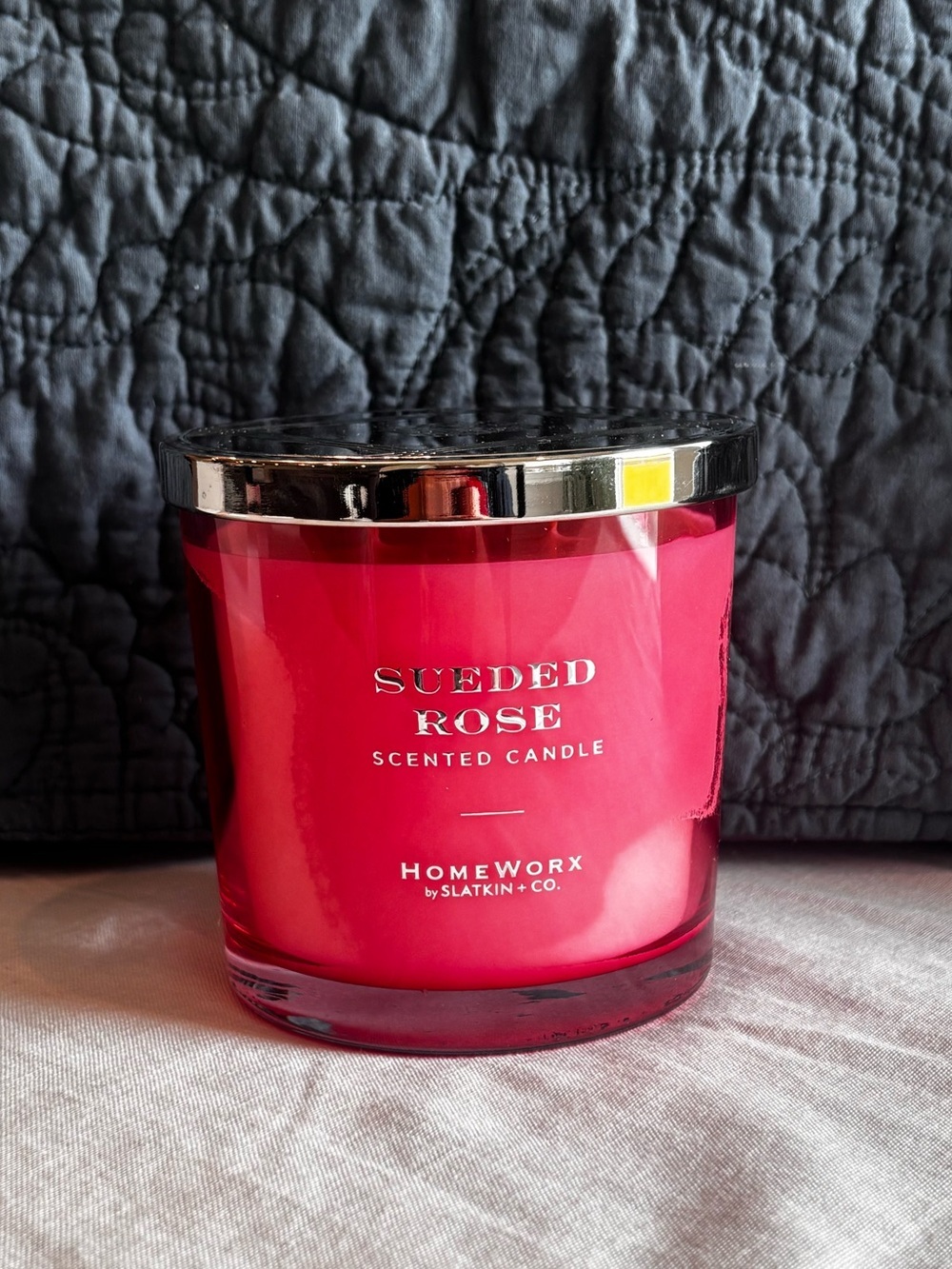 HomeWorx Sueded Rose 3 Wick Candle 14 oz Sun Rose Black Currant BRAND NEW
